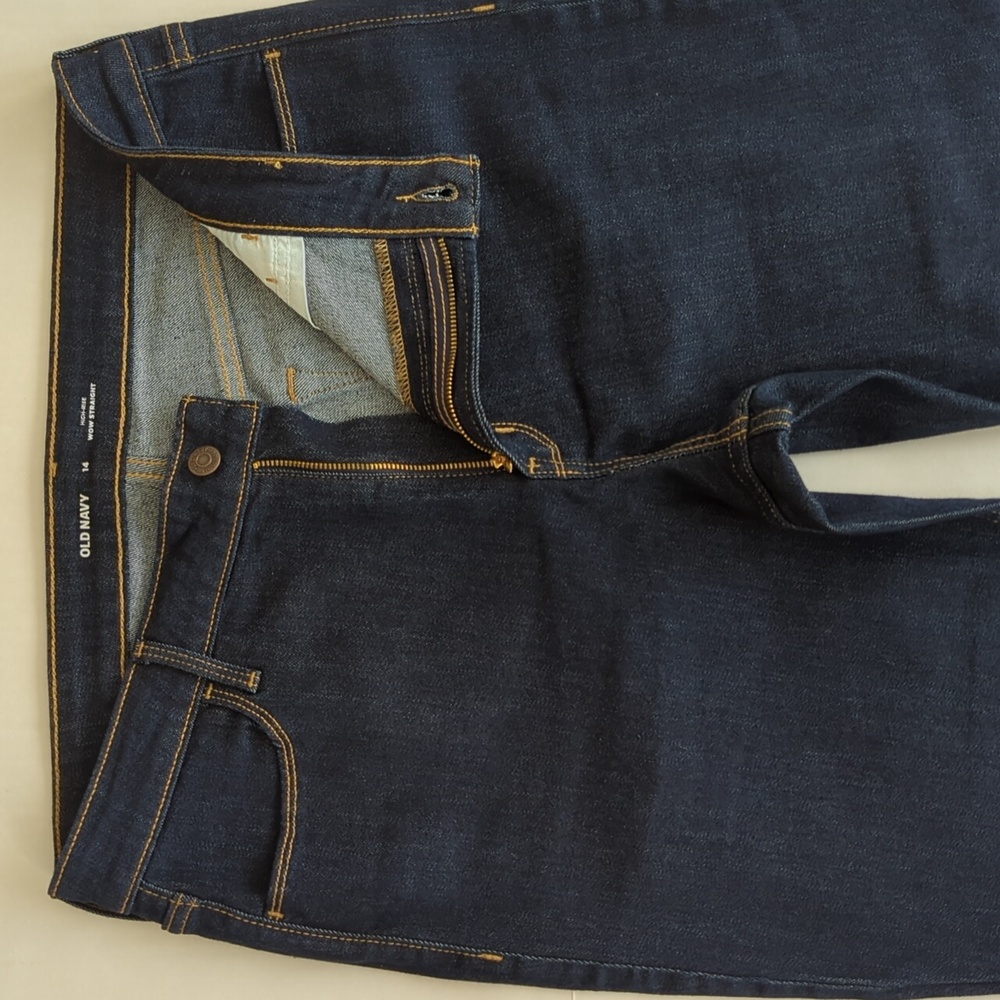 NWOT Old Navy High-Rise Wow Straight Denim Mom Jeans 14 Dark Wash Blue Pockets - Picture 7 of 13